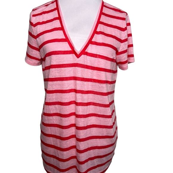 J. Crew Stripe 100% Linen Short Sleeve Top Size Small - Picture 1 of 7